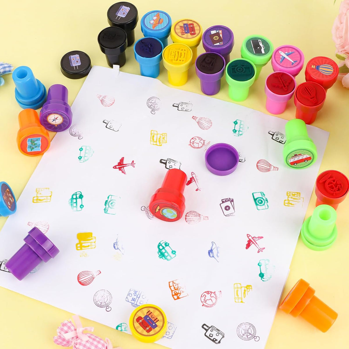 Hxezoc dog paw print stamps, 24 mini self-inking stampers in 8 bright colors - view 15