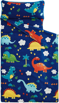 Wake In Cloud, Toddler Nap Mat with Pillow and Blanket - Extra Long - 60"x20" / Navy