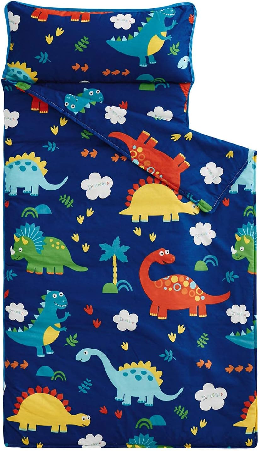 Wake In Cloud, Toddler Nap Mat with Pillow and Blanket - Extra Long - 60"x20" / Navy