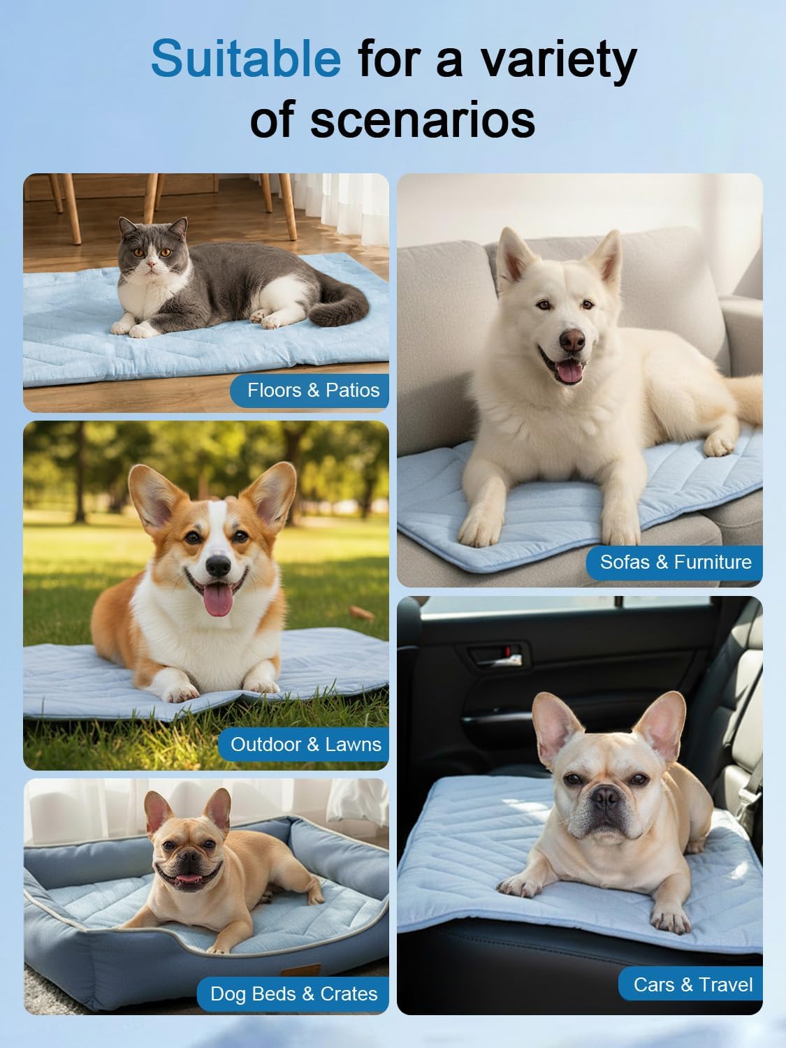 Dog Cooling Mat Self Coolings Foldable Cooling Pad for Dog in Summer - Rectangle,Blue / X-Large-59"L x 40"W - image 3
