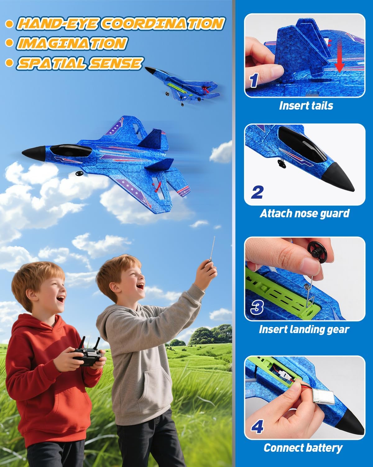 ANTSIR F-22 RC Airplane, 2.4GHz Easy to Fly Foam RC Plane - Blue F22-2 Batteries Kf