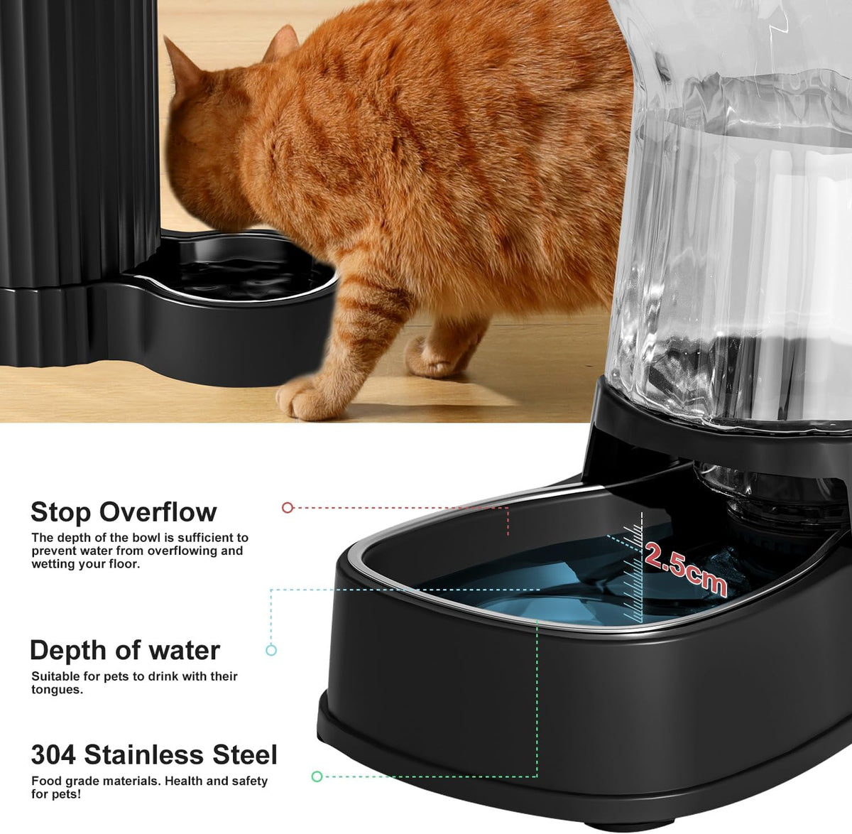 Automatic Dog Water Dispenser, Stainless Steel Bowls Feeder - Black / 1 Gallon - image 4