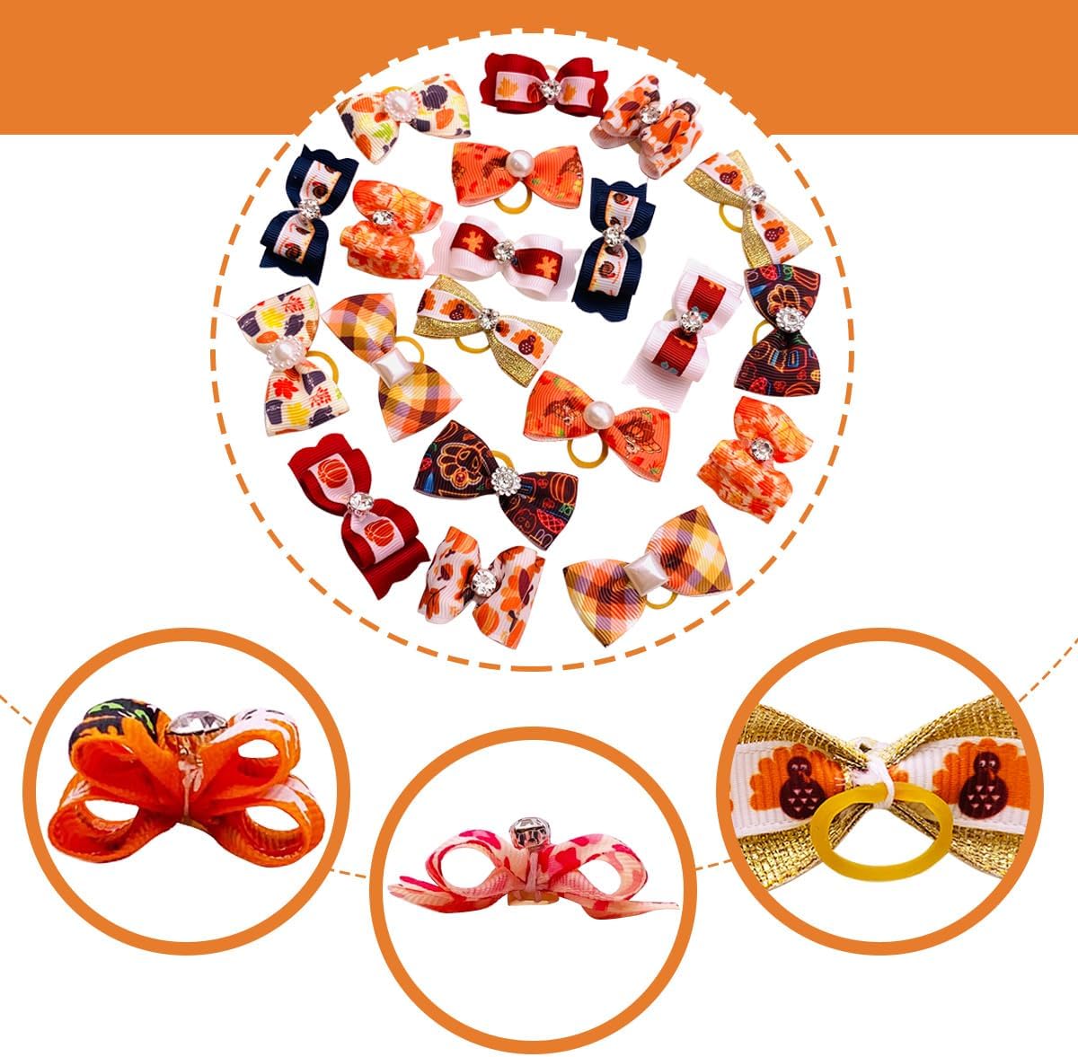 PET SHOW 20pcs Halloween Small Dog Hair Bows with Rubber Bands - 20pcs Thanksgiving - image 2