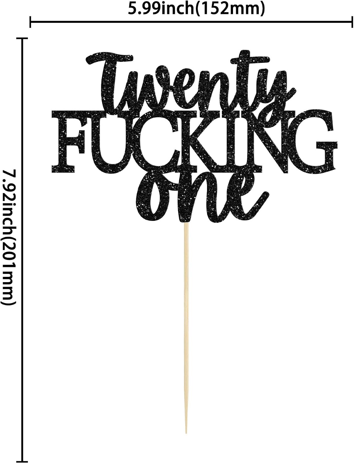 Gyufise black glitter 21st birthday cake topper on a food-grade pick - view 19