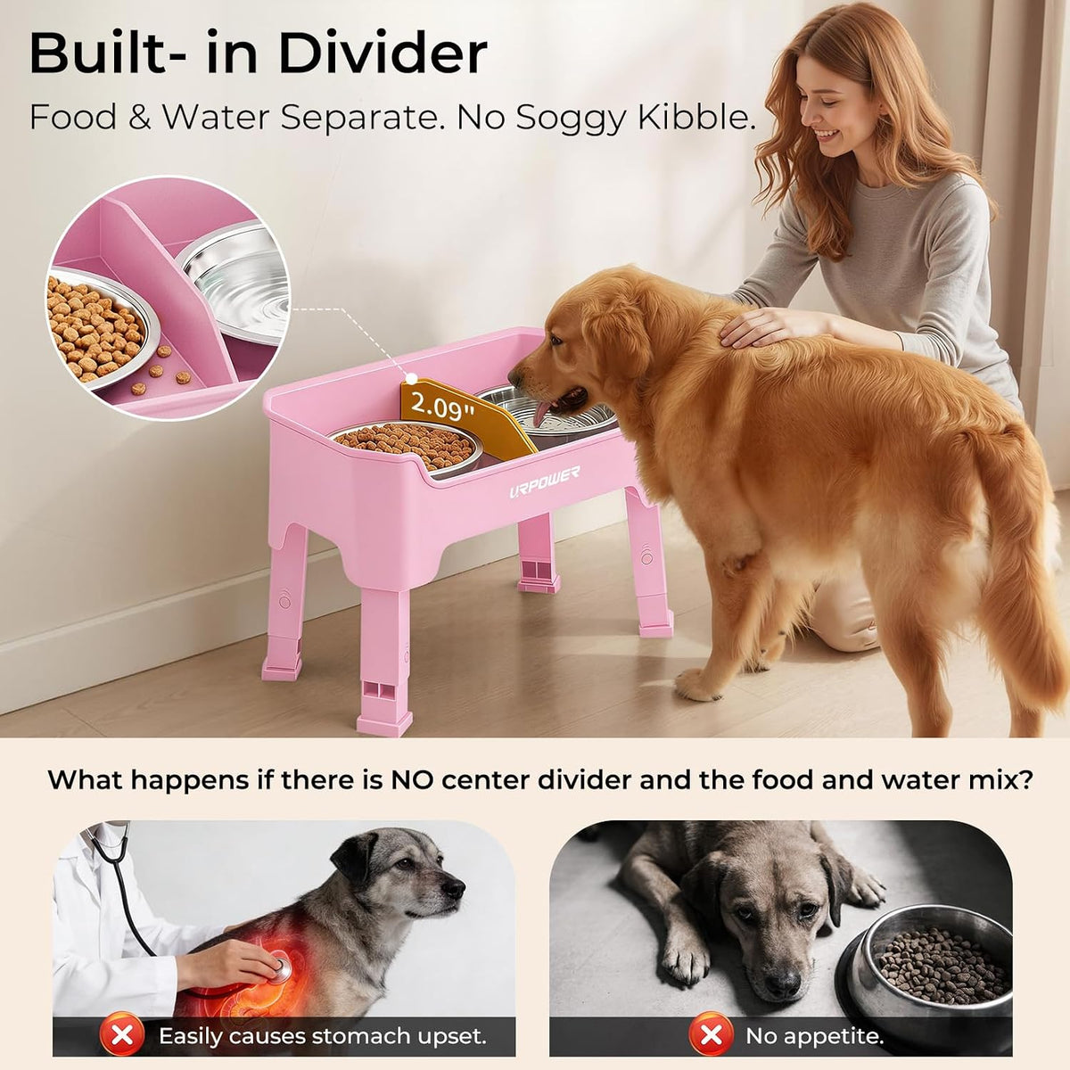 URPOWER Elevated Dog Bowls - Pink / Medium - image 4