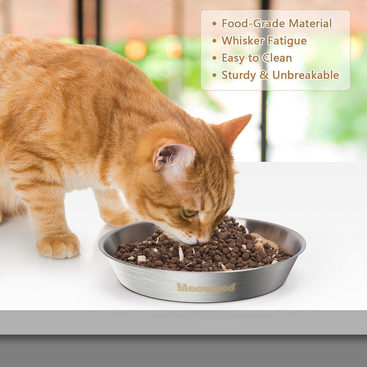 Elevated Cat Bowls,6.7" Extra Wide Raised Stainless Steel Cat Food Bowls with Anti-Slip Metal Stand - 2 bowls - image 3