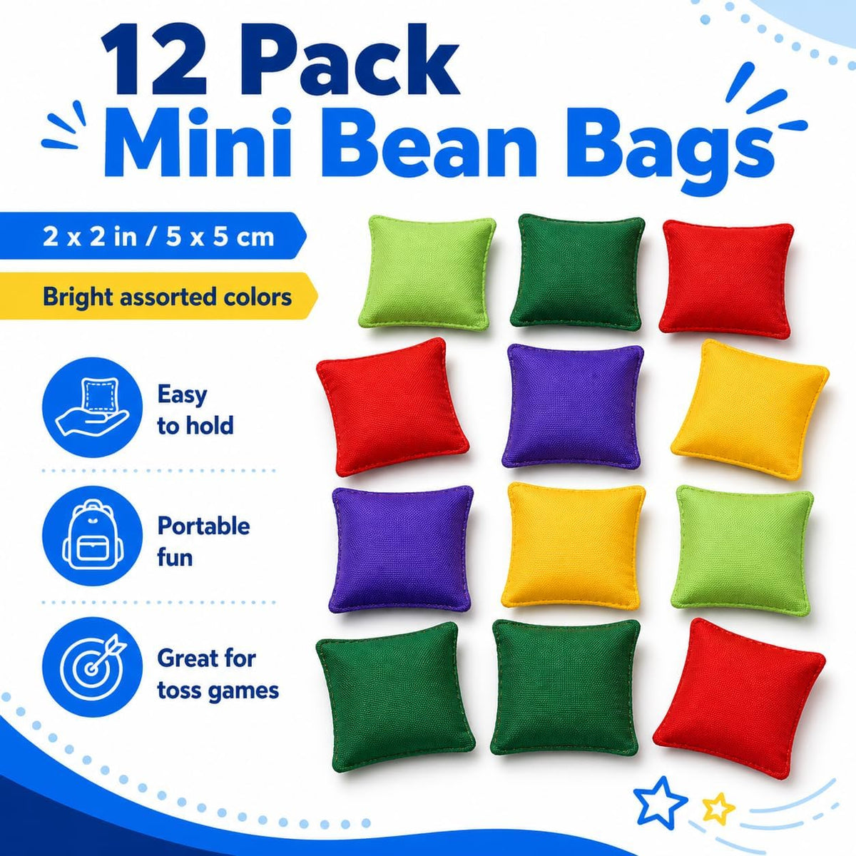Halloluck mini bean bags 12 pack, 2 inch bean bags in bright assorted colors - view 2