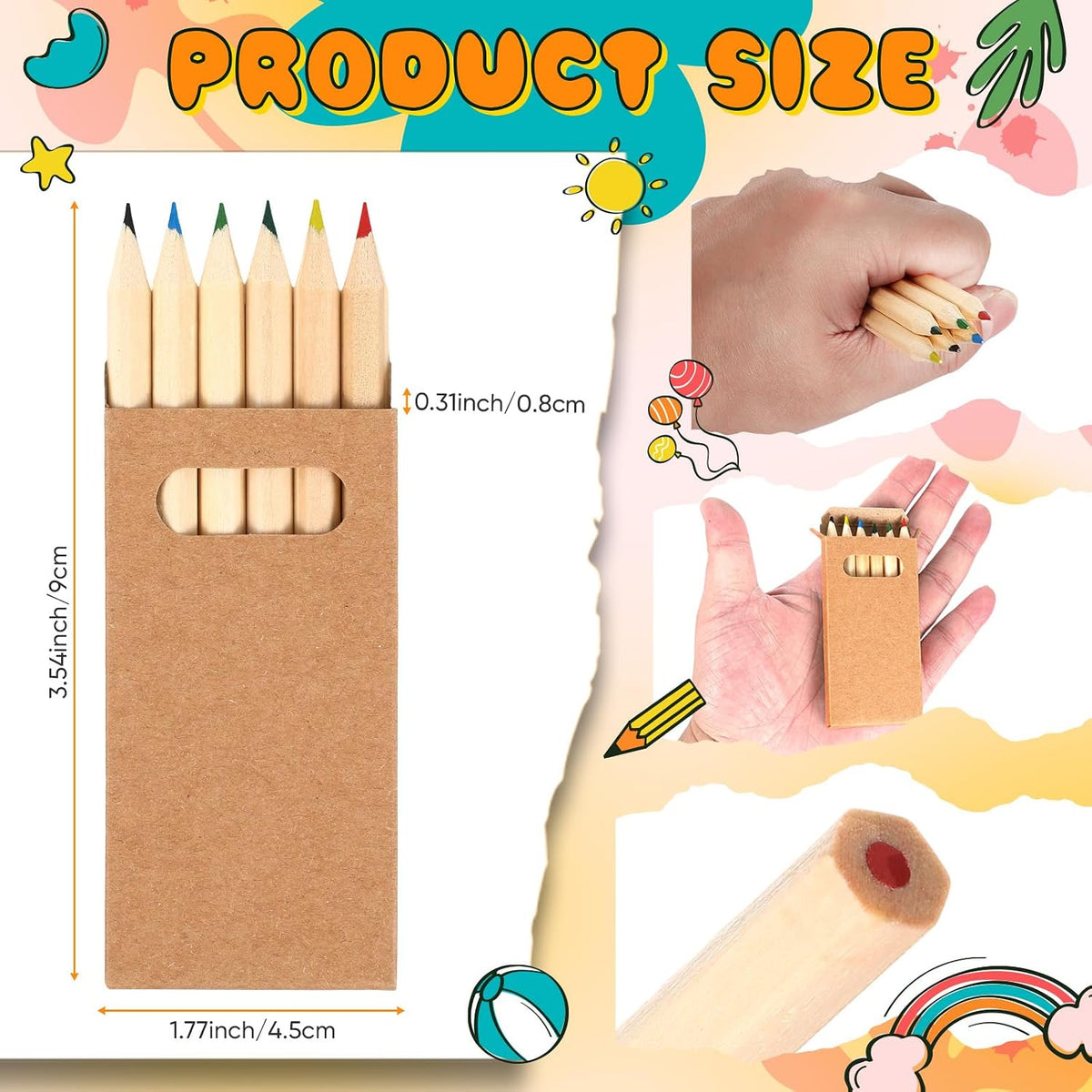 Faccito mini colored pencils bulk pack, small paper boxes of 6 short wooden pencils - view 16