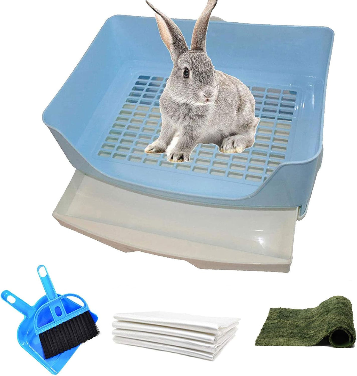 PINVNBY Plastic Rabbit Litter Box with Drawer - Blue
