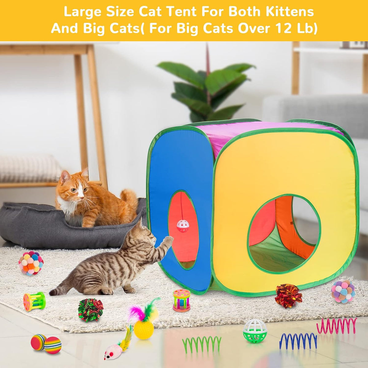 33Pcs Cat Toys Pack for Indoor Cats Kitten, with Cube Tunnel – Essentials for Cats - Game Tunnel Toy Set - For Cats Over 12lbs - image 3