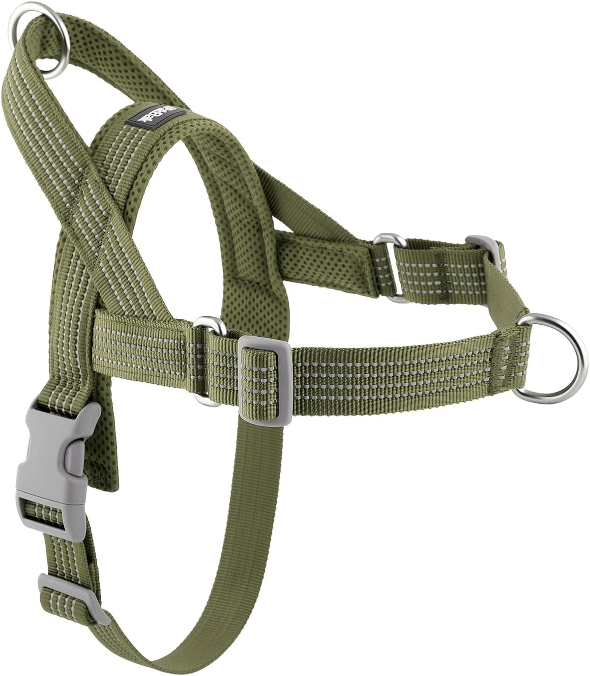 No pull dog harness with back handle, front clip and reflective stitching