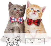 2 Pack/Set Cat Collar Breakaway with Cute Bow Tie and Bell for Kitty - Red+White / Plaid - image 2