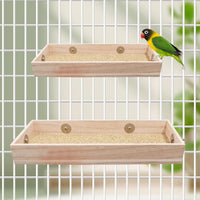 Bird Feeding Cups, Natural Wooden Parrot Perch Stand - 15.7 × 5.9 Inch - image 2