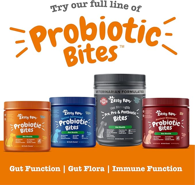 Zesty Paws Probiotics for Dogs - Digestive Enzymes for Gut Flora, Digestive Health, Diarrhea & Bowel Support - Clinically Studied DE111 - Dog Supplement Soft Chew for Pet Immune System - Adv, 90ct