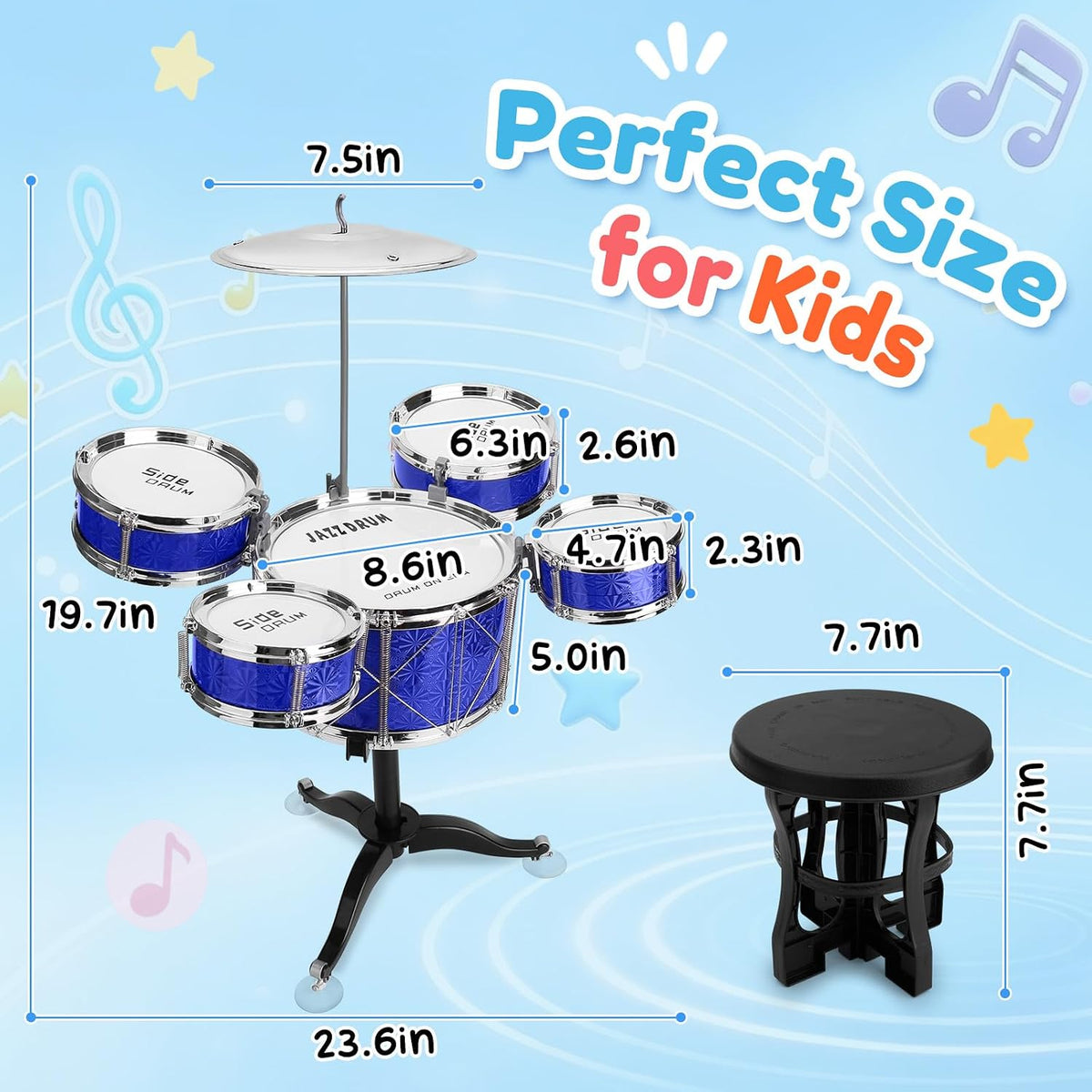 Kids Jazz Drum Set Toys for 3-7 Year Olds - Sparkle Blue - image 4