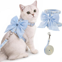 Tensho Pink Bow Cat Harness and Leash Set, Escape Proof - Blue Bow / M