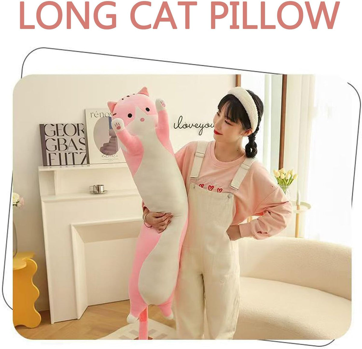 Long Cat Plush Pillow Soft Cat Hugging Pillow Stuffed Animal Pillow - Pink / 19.68 inches - image 2