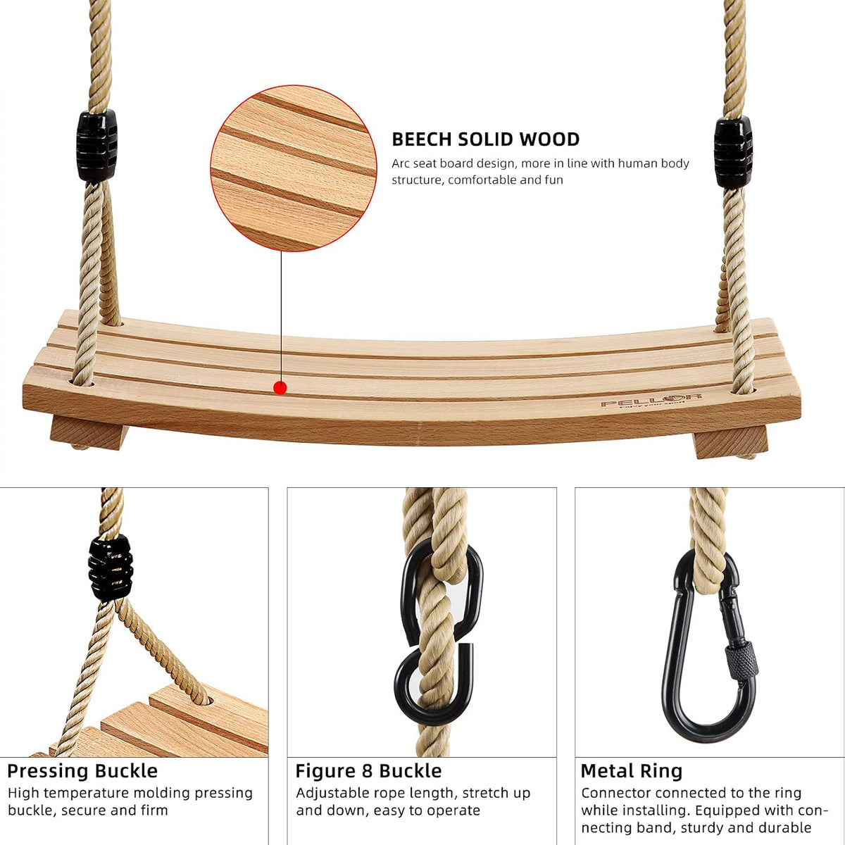 PELLOR Wood Tree Swing Seat - Burlywood / 17.7x7.9x0.6 inch - image 3