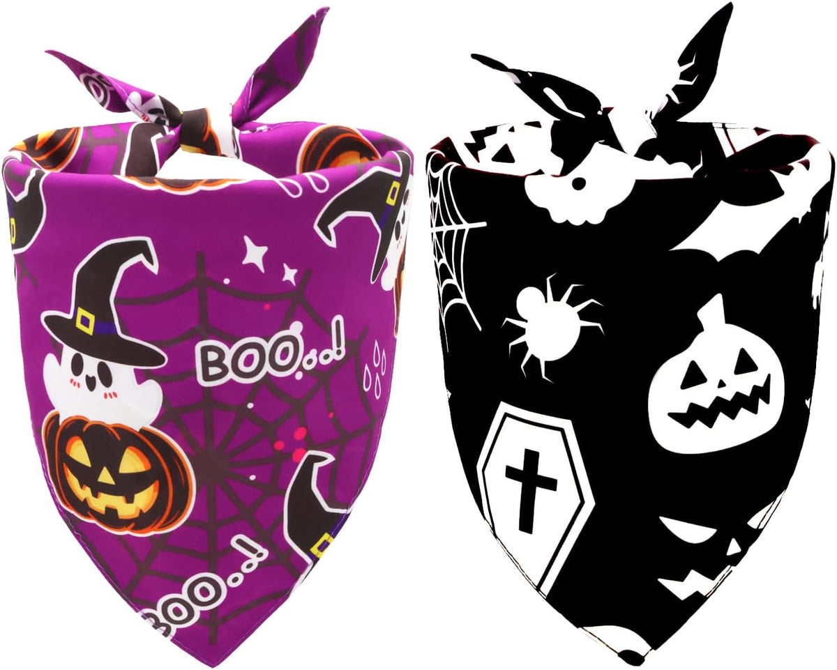 Halloween Dog Bandanas, Pumpkin and Cute Ghost Pet Scarf - Dog Bandanas Halloween Ghost