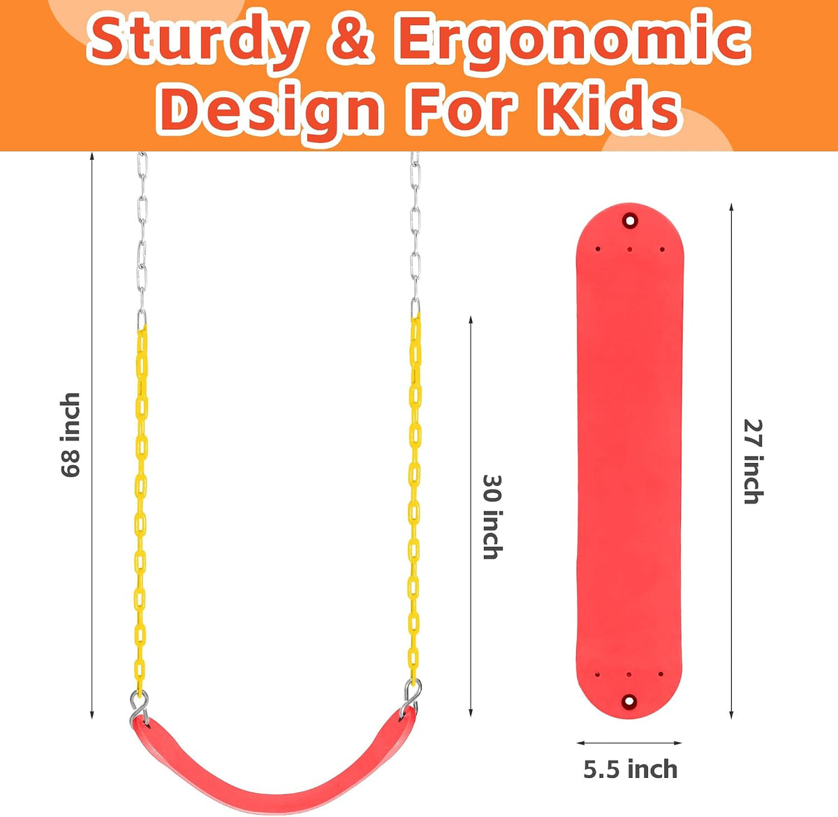 Pink Swing Seat, Heavy Duty Chain Plastic Coated - Red - image 2
