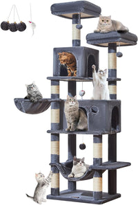 Taoqimiao Cat Tree, 67 in Tall Cat Tower with 2 Plush Cat Condos – Essentials for Cats - 73 inches / Smoky Gray