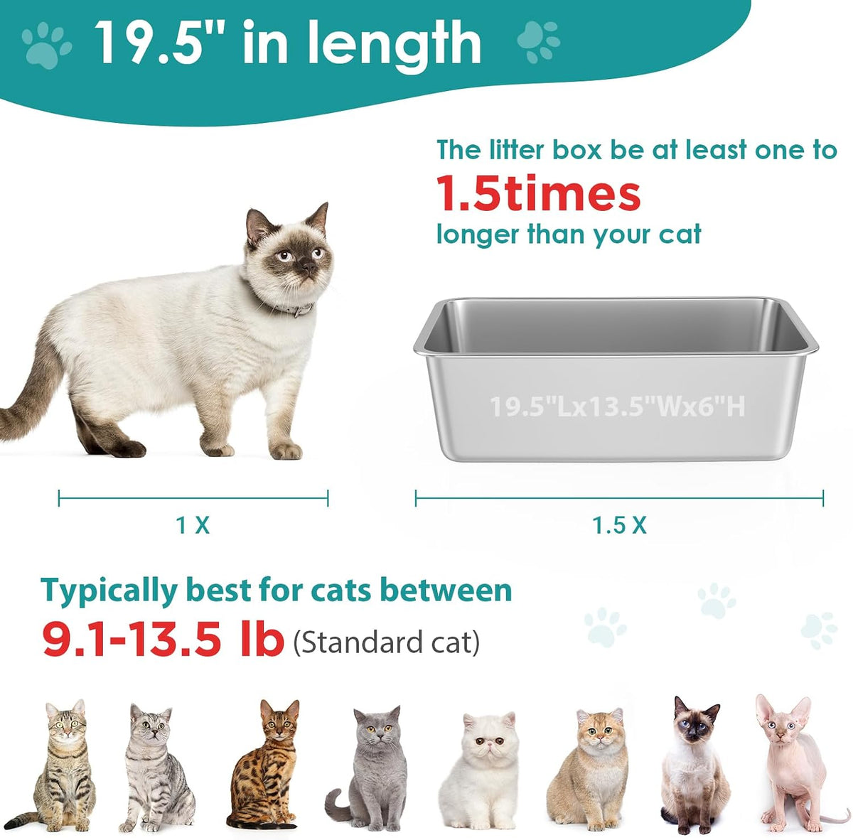 Stainless Steel Cat Litter Box - 19.5"L x 13.5"W / 6" H - image 2
