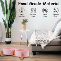 Petygooing Ceramic Cat Dog Bowl Set with Stand,Pink Pet Food and Water Dish,Small Dog Bowls Anti Slip Set of 2 Cat Bowls Pet Food Dishes Pet Bowl Small Size Pet (13.5OZ/5.1 in)