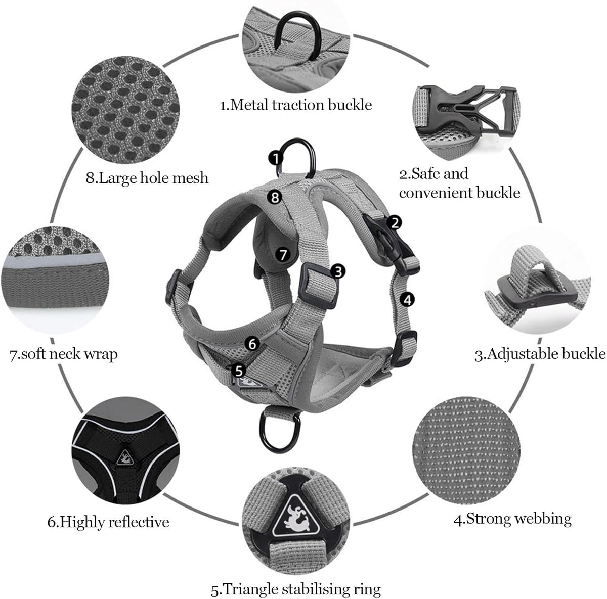 Wanheart cat Chest Harness and Leash - grey / L:11.02-16.5lb - image 3