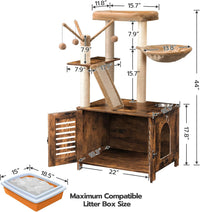 HOOBRO Cat Tree with Litter Box Enclosure - Rustic Brown - image 3