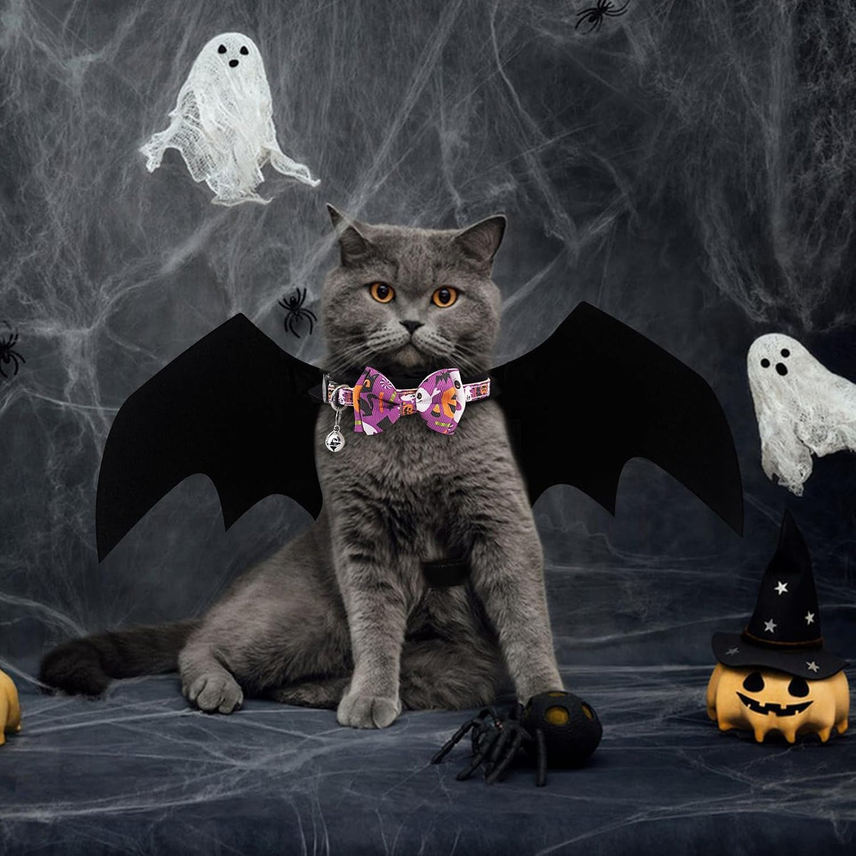 Cat Bat Wings Halloween Puppy Bat Wings Pet Bat Costume Cosplay Bat - Bat Wings+Collar - image 3