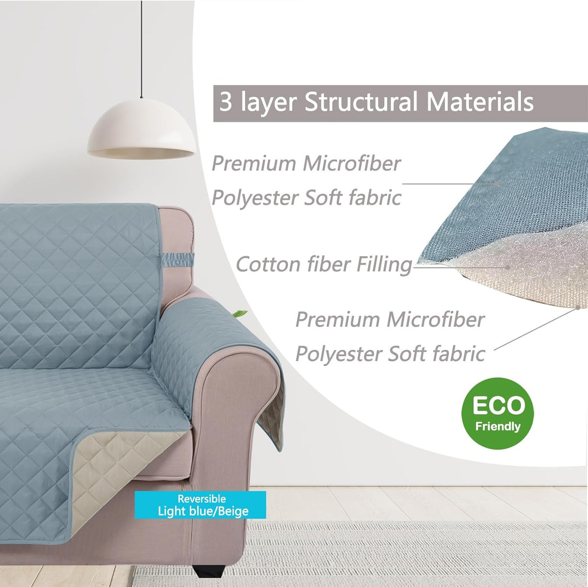 U-NICE HOME Loveseat Sofa Cover for 2 Cushion Couch, Dark Grey – Essentials for Pets - Light Blue/Beige / 28''recliner-oversized - image 4