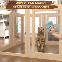 10 Panels Dog Playpen with Door, 23.6" H Pet Playpen Indoor, Clear Acrylic Puppy Playpens, Wooden Puppy Fence with Gate, Transparent Dog Pens, Pet Pen Indoor for Dogs, Cats, Rabbit (Wood)
