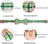 Dog Collar with Bow, Elegant Little Tail Blue Plaid Boy Dog Collar Cute Bow – Essentials for Dogs - Pink&Green / Small (Pack of 1) - image 2