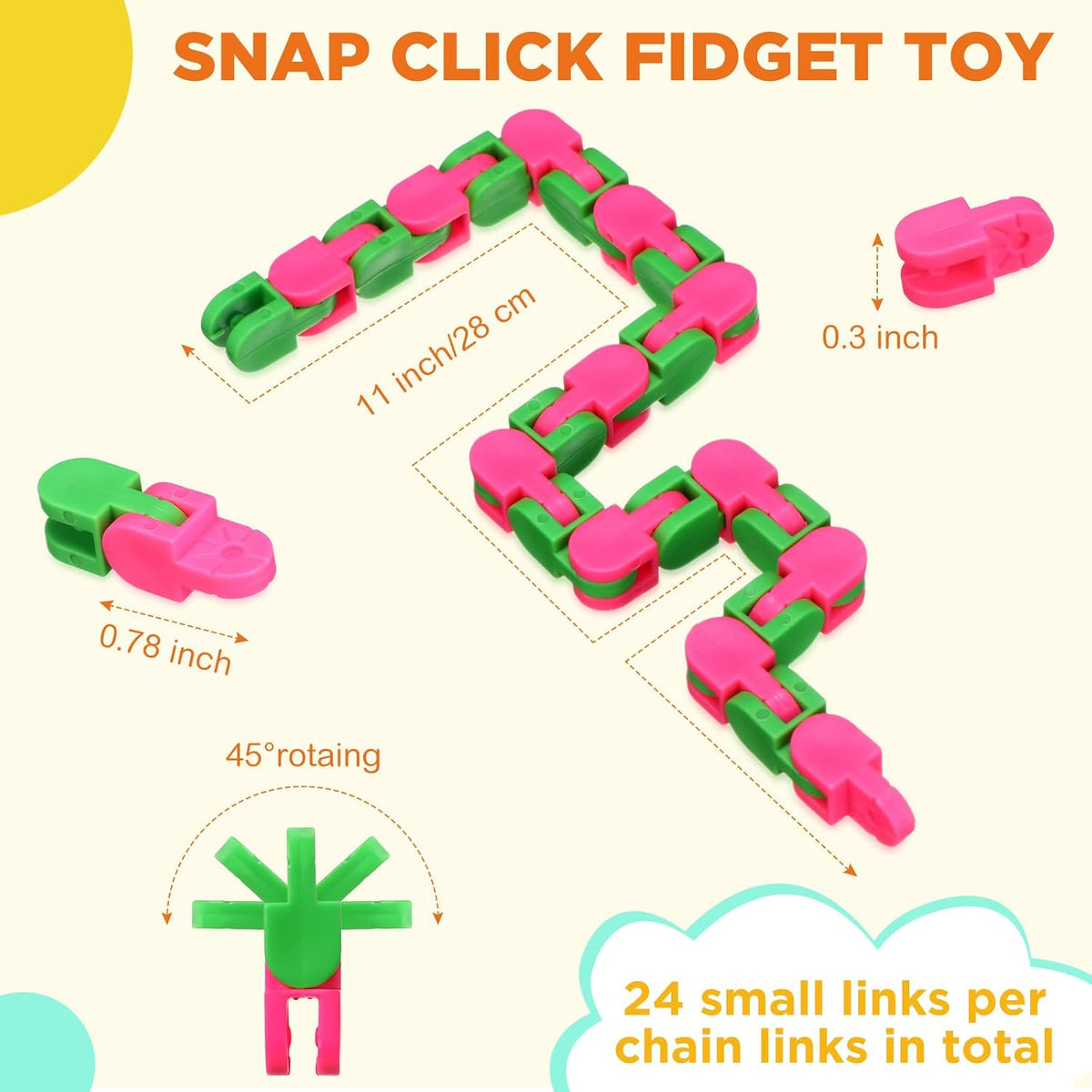 Sotiff wacky tracks fidget toys, 60 pack of clicking snap link chains in assorted colors - view 12