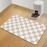 CooRug Checkered Dog Food Mat, Pet Feeding Mat 20" L x 12" W - Beige / 24"L x 16"W