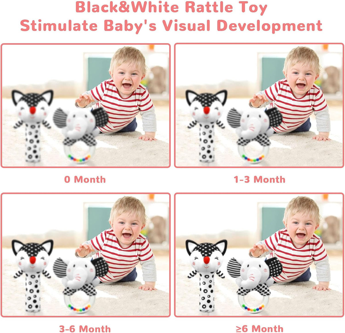 XIXILAND Baby Rattles 0-6 Months Newborn Toys Infant Toys 0-3 Months - Black&white-4 - image 2