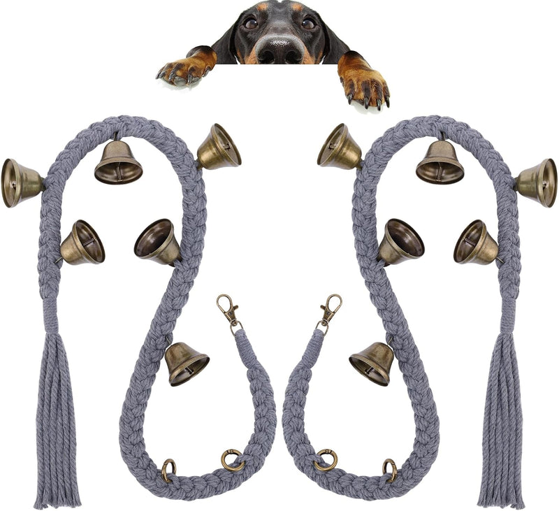 Dog Bells to Go Outside, Cotton Handwoven Potty Training Bell – Essentials for Dogs - Grey; 2 Pack
