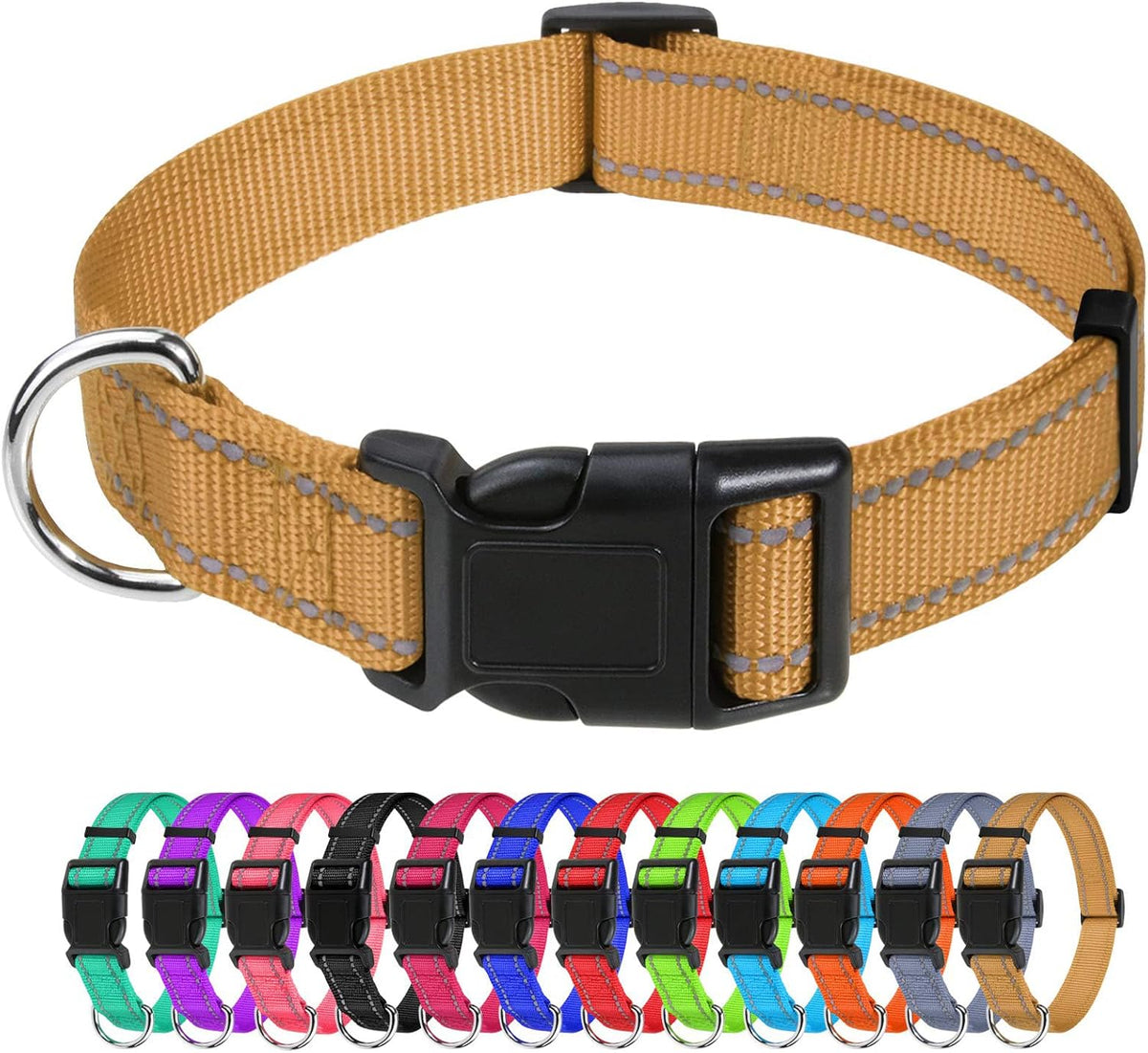 Small Dog Collar, Reflective Puppy Collar, 3/8" Width - Khaki / XL: 1¼"x(18-28")
