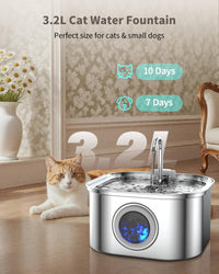 Stainless Steel Cat Water Fountain - 3.2L Fountain+1 Filter + 1 Sponge - image 2