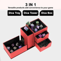 Stepane dice tray and dice tower storage box in black and red PU leather with drawers - view 12
