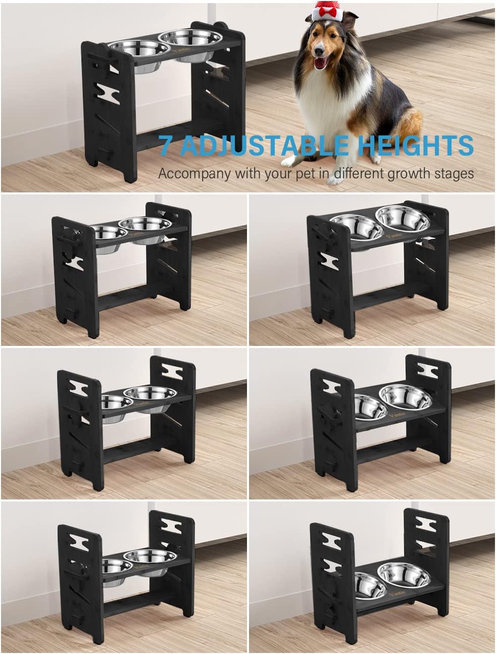 Elevated Dog Bowls, Raised Dog Bowl Stand Adjustable Small - Black / Medium / Without Mat - image 3