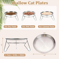 Elevated Cat Bowls,6.7" Extra Wide Raised Stainless Steel Cat Food Bowls with Anti-Slip Metal Stand - 2 plates with stand - image 3