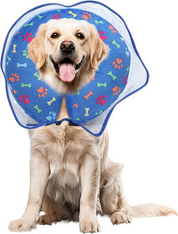 Inflatable Dog Cone Collar, Adjustable Size Soft PVC 2-in-1 Dog Donut Collar After Surgery with Detachable, Inflatable Collar for Small Medium Large Dogs and Cats (Blue, L)