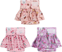 CuteBone Female Dog Diapers with Skirts 3 Pack Reusable Puppy Dresses - Cherry&rainbow&dessert skirts / XL