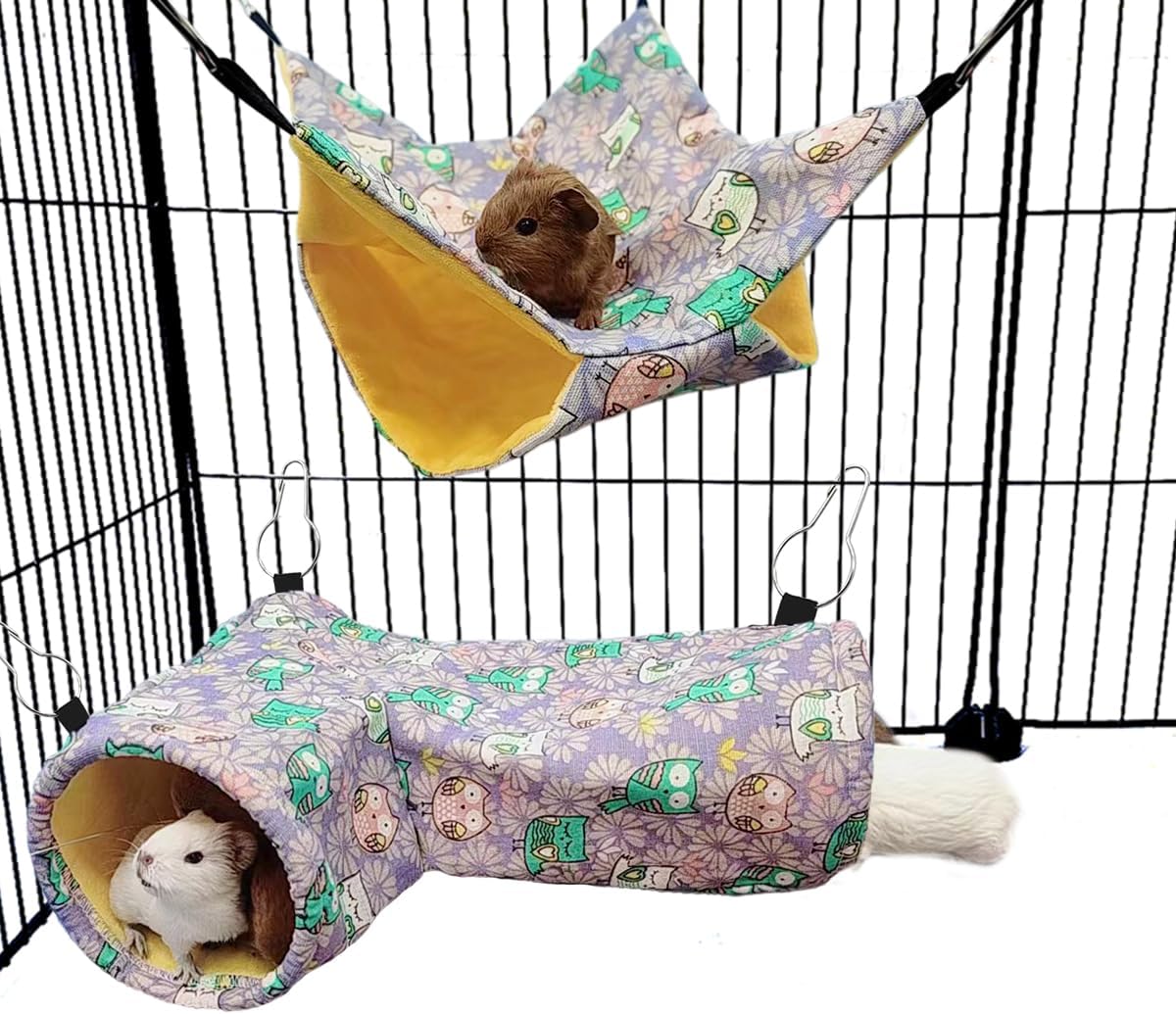 EAEDMY Guinea Pig Rat Ferret Hammock - 6.Hammock&Tunnel-Owl