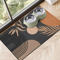 Dog Food Mats for Floors, Absorbent Dog Bowl Mat for Food and Water Dispenser Mat, Quick Dry Cat - Boho Black / M(16"×24")