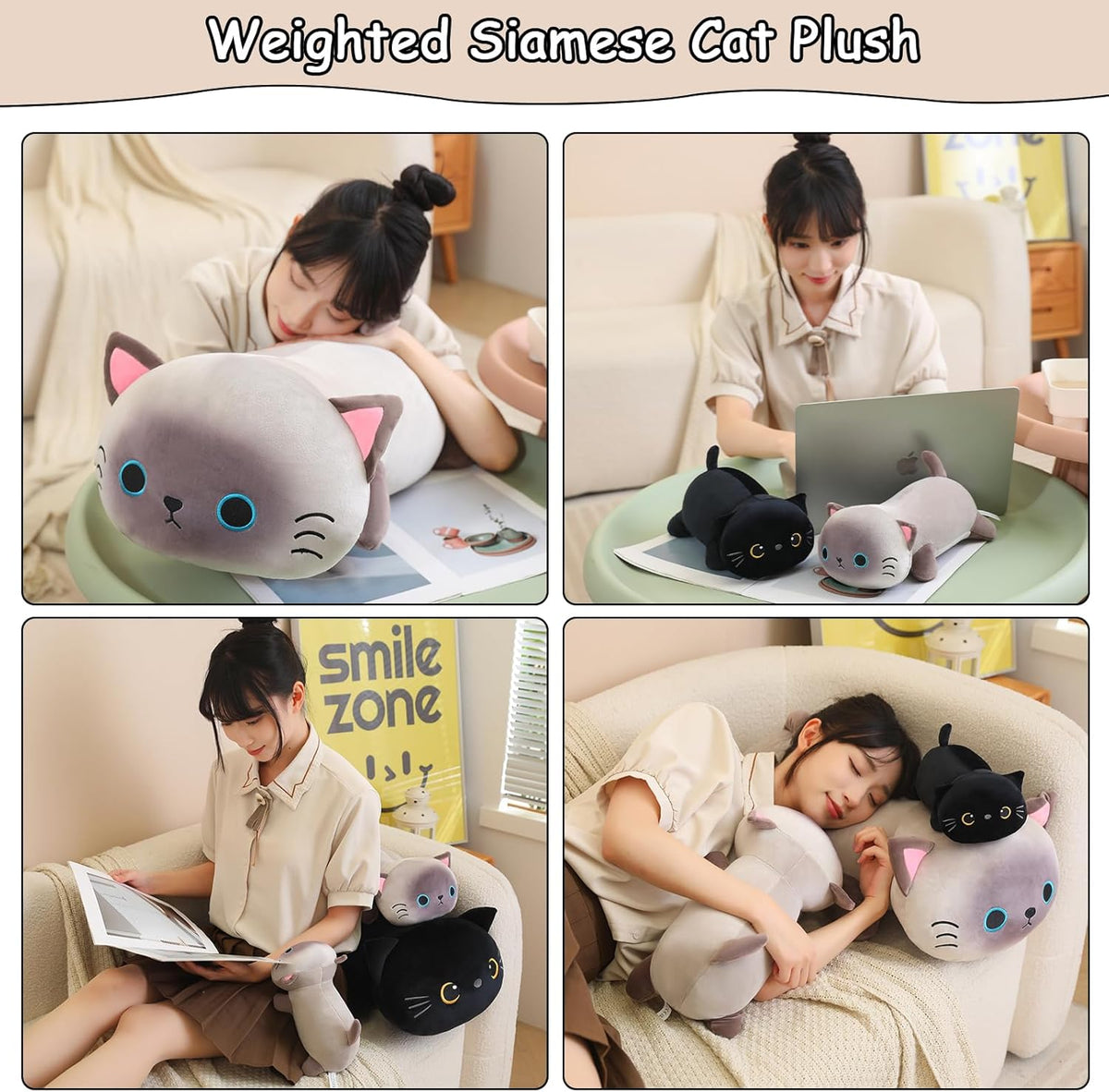 SQEQE Weighted Black Cat Plush - Siamese Cat / Large(23.6 Inch) - image 4