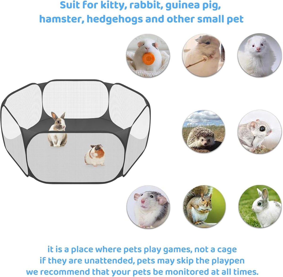 Small Animal Playpen, Pop-Up Portable Play Yard for Guinea Pigs - Black - image 4