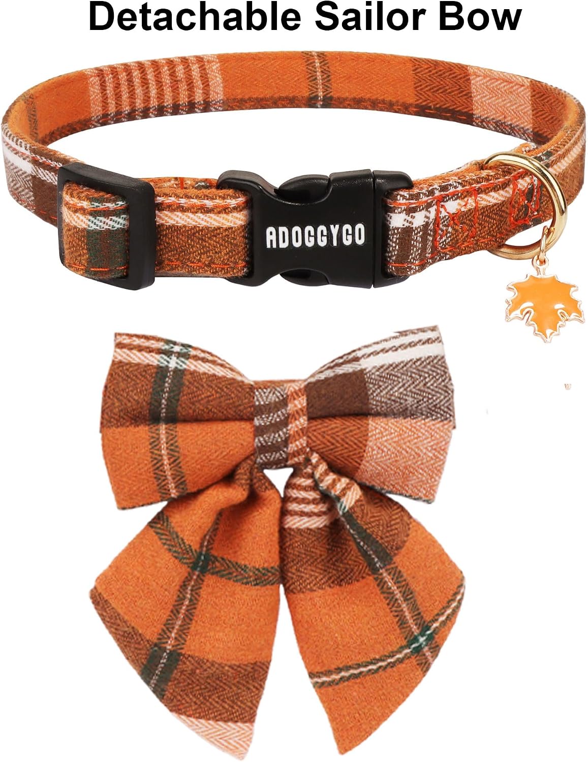 ADOGGYGO Fall Plaid Dog Collar 2 Pack, Thanksgiving Dog Bow Tie - Medium / Fall Sailor Bow - image 4