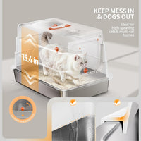 Stainless Steel Cat Litter Box with Lid, XL Large Enclosed - White - image 4